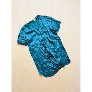 Victoria's Secret Gold Label Vintage 100% Silk Button Down Night Gown Aqua Sz S